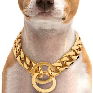 4mm Metalen Hond Ketting Kraag Rvs Training Choke Anti Halsbanden Leash Voor Medium Grote Honden Pitbull Pug bulldog Goud