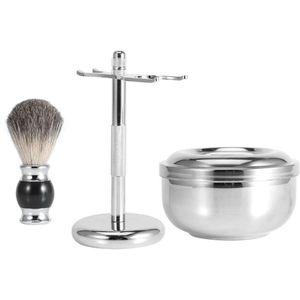 3 Pcs Mannen Professionele Scheerkwast Stand Set Scheren Zeep Kom Faux Haar Metalen Scheren Scheren Tool Set