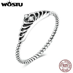 Wostu Authentieke 925 Sterling Zilver 925 Dazzling Prinses Kroon Vorm Vinger Ring Voor Vrouwen Partij Bruiloft Sieraden Anel CQR663