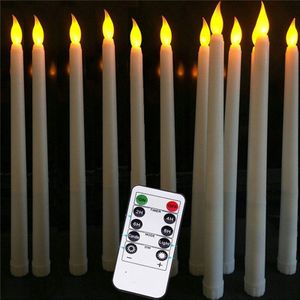 Pak Van 12 Warm Wit Remote Vlamloze Led Taper Kaarsen, realistische Plastic 11 Inch Lange Ivoor Wit Batterijen Candlestic