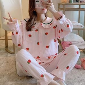 Grote Maat Herfst Lente Vrouwen Home Service Postnatale Borstvoeding Pyjama Moederschap Verpleging Pyjama Suits Leuke Aardbei