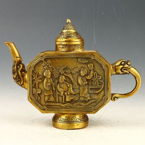 Prachtige Collectie Chinese Prachtige Messing Handwerk Gesneden De Ouden En Bloem Boom Patroon Theepot Water Pot Thee Set