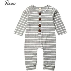 Baby Lente Herfst Kleding Pasgeboren Baby Meisje Jongen Kleding Met Lange Mouwen Romper Gestreepte Jumpsuit Playsuit Knop Outfit