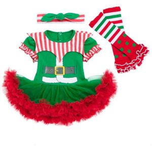 Baby Meisjes Romper Jurk Festival Kerst Kostuum Set Korte Mouwen Katoenen Romper + Sokken Outfits
