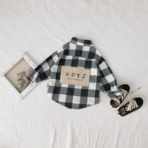 Herfst Jongens Letters Patch Lange Mouwen Plaid Shirts Koreaanse Stijl Katoen Casual Shirt 0-5Y