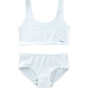 Puberteit Kinderen Tieners Meisjes 2Pcs Sport Ondergoed Set Geribbelde Effen Kleur Letters Label Brede Band Training Beha En Bijpassende hipster