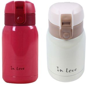 2 Pcs 200Ml Mini Rvs Grote Buik Thermosfles (Beige & Rose Rood)