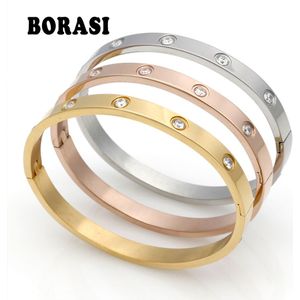 Mode Paar Liefde Sieraden Crystal Manchet Armband Voor Vrouwen/Mannen Gouden Kleur Rvs Armbanden En Armbanden Bijoux Beste