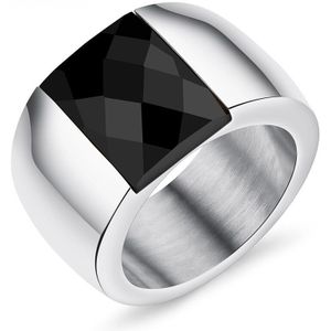 Lokaer Trendy Zwart Vierkant Cz Crystal Mannen Ring Goud Kleur Punk Stijl Roestvrij Staal 14Mm Breedte Vinger Ringen voor Jongen R19082