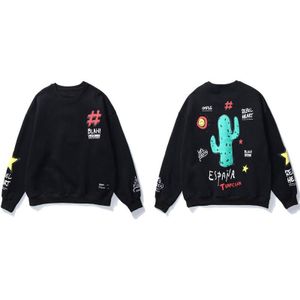 Gonthwid Graffiti Cactus Print Fleecetrui Sweatshirts Hoodies Streetwear Toevallige Losse Hoodie Mens Winter Hip Hop Tops