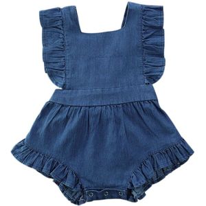 Baby Zomer Kleding Pasgeboren Baby Baby Meisjes Romper Effen Denims Speelpakjes Ruches Mouwloze Strap Sunsuit