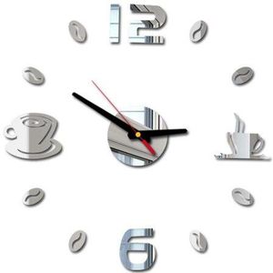 Koffie Cups Keuken Wall Art 3d Diy Wandklokken Spiegel Klok Modern Horloges Home Decoratie Diy Sticker Decor