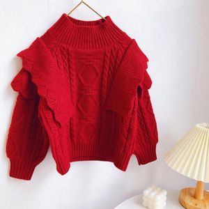 Meisje Ruches Leuke Katoenen Trui Kinderen Dikkere Hoge Hals Bovenkleding Kids Overalls Tiener Outfit Trui 4-14Y Ws1937