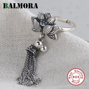 Balmora Originele 100% Echt 925 Sterling Zilveren Lotus Ring Voor Vrouwen Zilveren Kralen Kwastje Ring Open Finger Ring Retro Sieraden