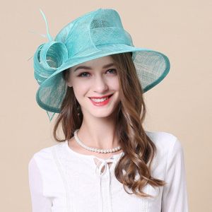 Mingli Tenagda Meer Blauw Groen Bruid Hoeden En Fascinators Vrouw Grace Cambric Formele Hoed Bruiloft Sombrero Boda Mujer Fedora