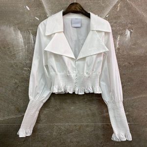 Twotwinstyle Wit Shirt Voor Vrouwen V Hals Lange Mouw Tuniek Ruffle Korte Tops Vrouwelijke Zomer Mode Kleding