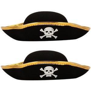 2Pcs Piraat Hoeden Schedel Patroon Pirate Captain Kostuum Caps Voor Volwassenen En Kinderen