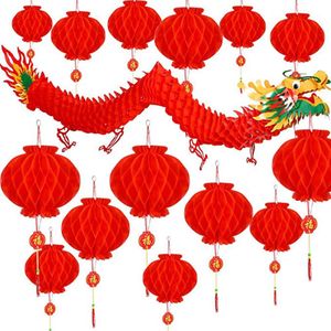 21 Pcs Chinese Draak Lantaarn Set 1.5 M Chinese Draak Guirlande Banner Vouwen Rode Lantaarn Chinese Jaar Decoratie