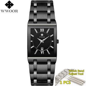 Mannen Horloges Top Luxe Wwoor Goud Zwart Vierkant Quartz Horloge Mannen Waterdichte Gouden Mannelijke Horloge Mannen Horloges
