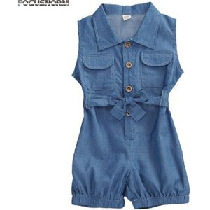 Focusnorm Zomer Baby Meisjes Rompertjes Kleding Mouwloze Turn Down Kraag Blue Denim Button Jumpsuits