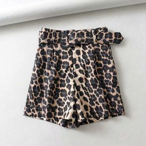 Tangada Vrouwen Vintage Luipaard Print Rok Shorts Met Riem Rits Vrouwelijke Hoge Taille Dames Casual Shorts 1Y09