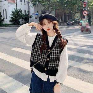 Trui Vest Vrouwen Vintage Bordeaux Plaid Zachte Casual Koreaanse Trendy Dames Mouwloos Knitwear Chic Dagelijks Preppy Vrouwelijke Truien