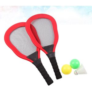5Pcs Sport Kinderen Doek Art Tennisracket Badminton Strand Racket Kids Outdoor Benodigdheden (Rood 2 Stuks Racket + 1Pc Badminton