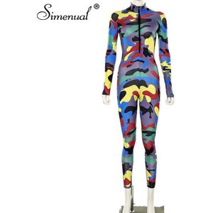 Simenual Camouflage Fitness Sportieve Active Wear Rompertjes Womens Jumpsuit Rits V-hals Lange Mouwen Casual Herfst Jumpsuits