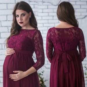 Mode Zwangere Vrouwen Lace Sheer Moederschap Gown Maxi Jurk Hollow Out Summer Dress