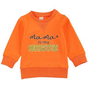 Opperiaya Casual Trui Sweatshirts Lange Mouw Ronde Kraag Letters Gedrukt Patroon Tops Voor Baby Jongens Meisjes Grijs Oranje