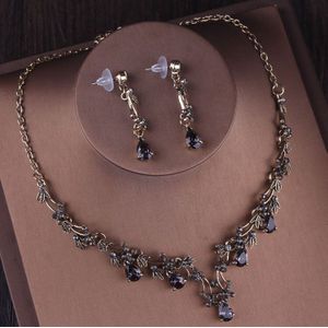 Barokke Vintage Gold Black Crystal Hart Bruids Sieraden Sets Strass Crown Tiara Ketting Oorbellen Bruiloft Dubai Sieraden Set