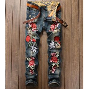 Mens Wear Lente Borduurwerk Straight Cowboy Broek Man Zipper Fly Casual Jeans Voor Mannen Klassieke Slim Fit jean