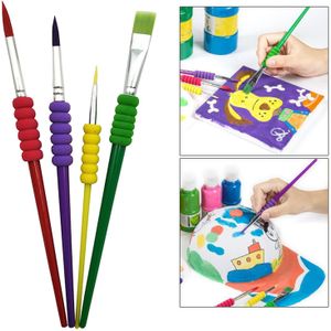 Penselen Set 4 Stuks Kids Nylon Platte Haar Acryl Kleine Olie Aquarel Kunstenaar Schilderij Kits Voor Kinderen
