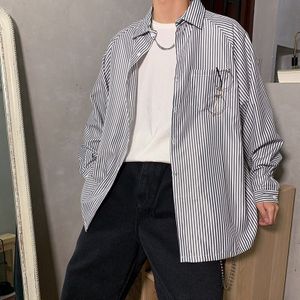Mannen Shirts Gestreepte Vintage Alle-Match Koreaanse Harajku Mens Eenvoudige Oversize Streetwear Leisure Mannelijke Uitloper Ulzzang Losse Bf