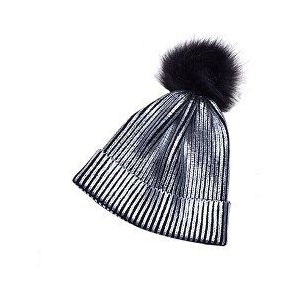 Vrouwen Meisjes Winter Warm Metallic Shiny Gebreide Haak Beanie Muts Met Pom Pom