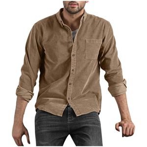 Mode Mannen Solid Corduroy Pocket Shirt Herfst Casual Lange Mouwen Shirt Mannen Jurk Zakken Shirts Camisas Hombre Top Blouse
