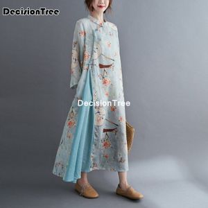 Chinese Jurk Traditionele Gedrukt Jurk Qipao Dames Avondjurken Vintage Cheongsam Vrouwen Lange Linnen Cheongsam Jurk