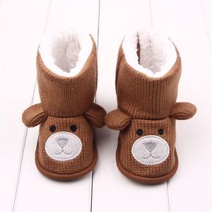 Kleine Beer Wol Gebreide Pluche Winter Katoen Platte Baby Laarzen Peuter Jongen Meisje Booties Schoenen Babyschoenen Voor Baby 0-12 Maanden