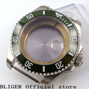 Effen 43 Mm Rvs Groene Keramische Bezel Saffier Glas Horloge Case Fit Voor Eta 2836 Automatische Beweging C48