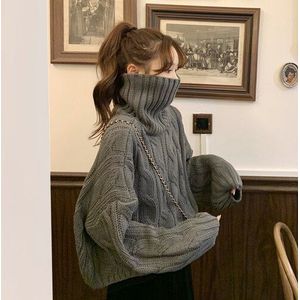 Gagairch Dikke Trui Vrouwen Hoge Kraag Losse Wear Herfst Winter Korte Casual Stijl Retro Solid Truien Warm