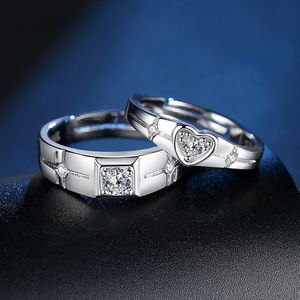Shiny Zirconia 925 Sterling Zilveren Lovers'couple Trouwringen Sieraden Voor Vrouwen Ring Set Geen Fade