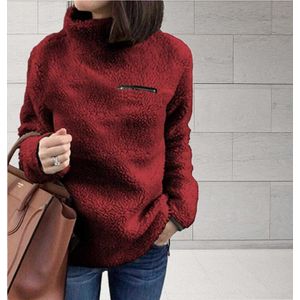 Vrouwen Pluizige Fleece Sweater Trui Winter Casual Coltrui Rits Vrouwelijke Hoodies Losse Warm Soft Solid Vrouwen Tops Jumper