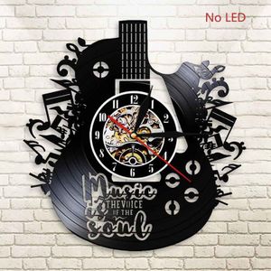 Vinyl Record Led Wandklok Modern Muziek Thema Gitaar Klok Muur Horloge Home Decor Muziekinstrumenten Voor Muziek liefde