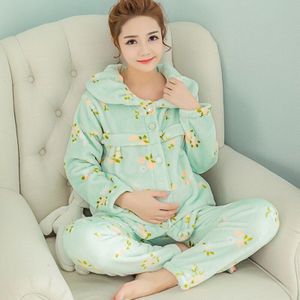 Herfst Winter Verdikte Flanellen Zwangere vrouwen Pyjama Koraal Fluwelen Voeden Kleding Moederschap Borstvoeding Thuis Kleding