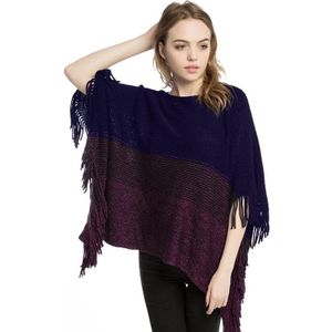 Omea Vrouwen Poncho Gebreide Met Gouden Zijden Draad Winter Trui Boothals Poncho Met Kwastje Patchwork Cape Vrouwen Sjaal