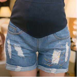 Maternity Shorts Premama with Paint Hole Maternity Jeans Short Care Belly Denim for Pregnant Trouser Lady Pants