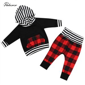 Baby Lente Herfst Kleding 2 Stuks Peuter Baby Jongen Meisje Plaid Pocket Hoodie Tops + Broek Outfits 2 Stuks set Lange Mouw Kleding