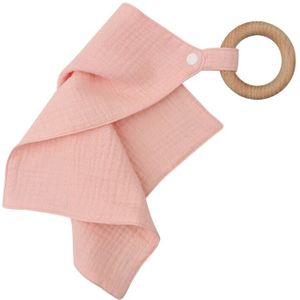 1Pc Baby Slabbetjes Speeksel Handdoek Met Houten Bijtring Pasgeboren Effen Kleur Drukknoop Zachte Absorberende Handdoek Burp Doeken Gym spelen Speelgoed