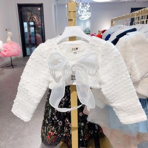 Wit Kids Meisjes Lange Mouw Kant Bloem Een Sluiting Sluiting Bolero Bolero Vest Top Wedding Party Bloem Meisje Jurk Wraps cape