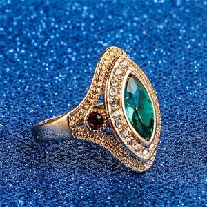 Bohemian Oval Engagement Ringen Voor Vrouwen Sieraden Gouden Ring Vrouwelijke Vintage Groene Kristallen Ring Verklaring Ringen Vrouwen Dames